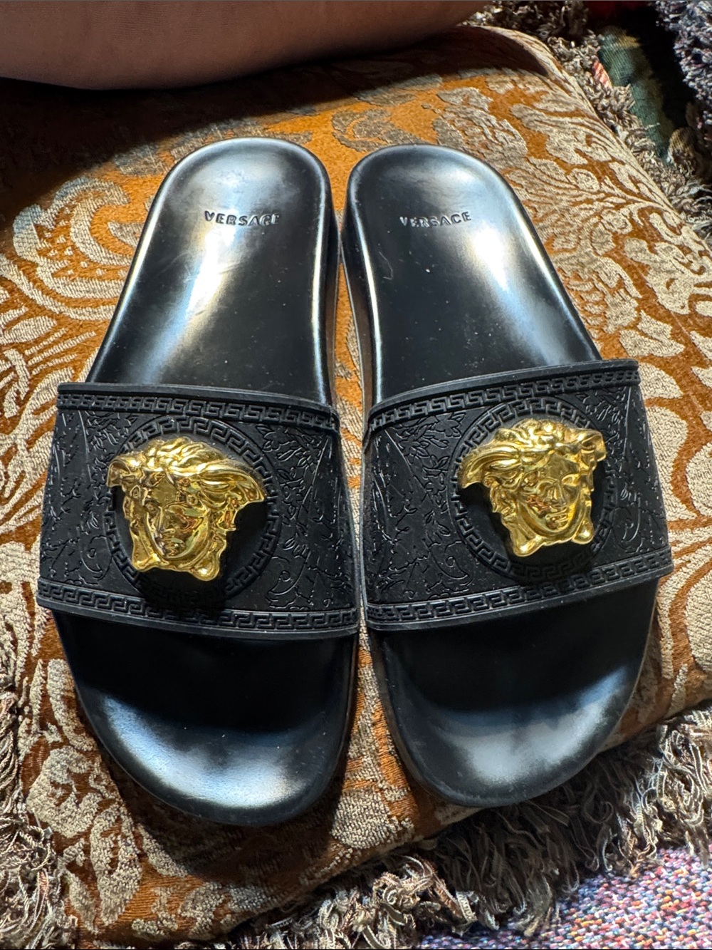 Versace Black Slides with Gold Medusa Emblems